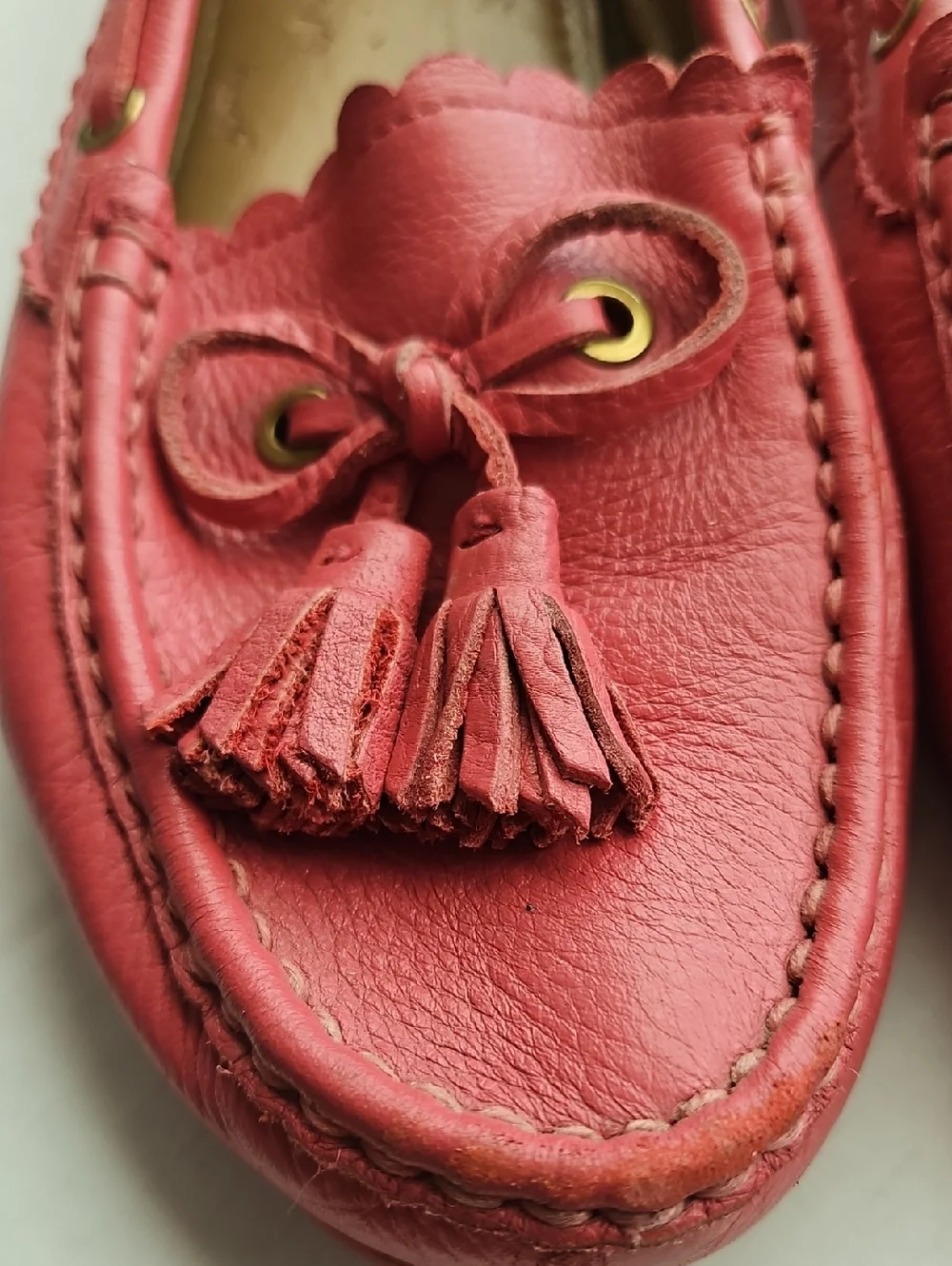 Coach Salmon Pebbled Leather Tassel Loafers, Gold Accents Size ?9